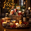 A gift basket filled with holiday treats