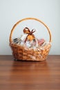 Gift basket on grey background Royalty Free Stock Photo