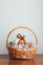 Gift basket on grey background Royalty Free Stock Photo