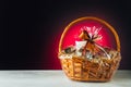 Gift basket on purple background Royalty Free Stock Photo