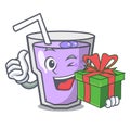 With gift berry smoothie mascot cartoon