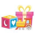 gift with block and train baby toys icons Royalty Free Stock Photo