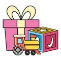 gift with block and train baby toys icons Royalty Free Stock Photo