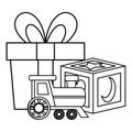 gift with block and train baby toys icons Royalty Free Stock Photo