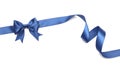 Gift blue bow with ribbon isolated on white background Royalty Free Stock Photo