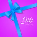 Gift. Blue Wide Ribbon. Bright Bow with Two Petals