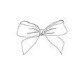 Gift bow one line art. Continuous line drawing of new year holidays, christmas, celebration, packaging, ribbons, curls Royalty Free Stock Photo