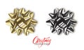 Gift bow. Realistic gold and silver metallic bows. Christmas and New Year decorations Royalty Free Stock Photo