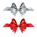 Gift bow ribbon silk. Red bow tie isolated on white background. 3D gift bow tie for Christmas present, holiday Royalty Free Stock Photo