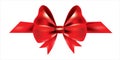 Gift bow ribbon silk. Red bow tie isolated on white background. 3D gift bow tie for Christmas present, holiday decoration, Royalty Free Stock Photo