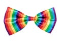 Gift bows. Closeup of a decorative rainbow ribbon bow made of silk for gift box isolated on a white background. Decorations Royalty Free Stock Photo