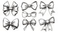 Gift bows isolated clipart. Sketch bow for present box, gifts pack. Decorative packaging elements for christmas and