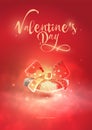 Gift box.Abstract on red background.Low poly wireframe. Post card Valentine`s Day.Particles are connected in a geometric shap