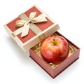 Gift box with apple isolated on white background Royalty Free Stock Photo