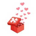 Gift box with balloons in the form of hearts. Vector illustration for valentine's day for postcard, textile, decor Royalty Free Stock Photo