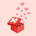 Gift box with balloons in the form of hearts. Vector illustration for valentine's day for postcard, textile, decor Royalty Free Stock Photo