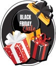 Gift box with big bow. Black friday sale template