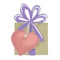 Gift box with big bow and heart shaped tag Royalty Free Stock Photo