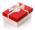 Gift box with big white bow. Isolated on white background. Royalty Free Stock Photo