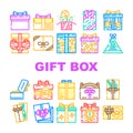 gift box birthday ribbon icons set vector Royalty Free Stock Photo