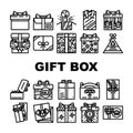 gift box birthday ribbon icons set vector Royalty Free Stock Photo