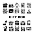 gift box birthday ribbon icons set vector Royalty Free Stock Photo