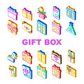 gift box birthday ribbon icons set vector Royalty Free Stock Photo