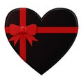 Gift box. Black box in the form of a heart with a red bow. Royalty Free Stock Photo