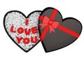 Gift box. Black box in the form of a heart with a red bow. I love you. Royalty Free Stock Photo