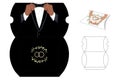 Gift Box black guy groom wedding die-cut template. Black suit, tuxedo, and bow tie. Vector blueprint