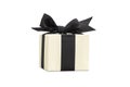 Gift box with black ribbon bow isolated on white background Royalty Free Stock Photo