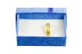 Gift Box  blue color with Gold Ring on White background,Clipping path Royalty Free Stock Photo