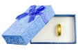 Gift Box  blue color with Gold Ring on White background,Clipping path Royalty Free Stock Photo