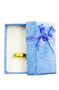 Gift Box  blue color with Gold Ring on White background,Clipping path Royalty Free Stock Photo