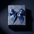 Gift Box with Blue Ribbon Royalty Free Stock Photo