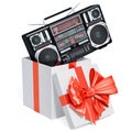 Gift box with boombox, 3D rendering