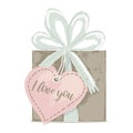 Gift box with a bow and a heart-shaped tag with the words I love you Royalty Free Stock Photo