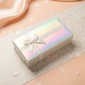Gift Box with Bow on Patterned Background Royalty Free Stock Photo