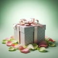 Gift Box with Bow and Petals Royalty Free Stock Photo