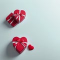 Gift box with a bow with red hearts. Holiday web banner