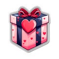 Gift box with a bow with red hearts. Holiday web banner. The 14th of February