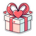 Gift box with a bow with red hearts. Holiday web banner. The 14th of February