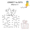 Gift Box with bow and ribbon. Dot to dot game. Connect all dots and you see which present is hidden on the picture. Join the dots Royalty Free Stock Photo