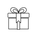 Gift box with bow. Simple outline black and white vector icon Royalty Free Stock Photo