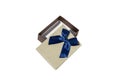 gift box brown with a blue bow. isolate on white background, open box. t Royalty Free Stock Photo