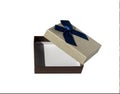 gift box brown with a blue bow. isolate on white background, open box. t Royalty Free Stock Photo