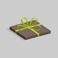 A gift box of brown color wrapped in green ribbon and bow. Vector illustration. Royalty Free Stock Photo