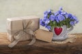 Gift box and campanula flowers Royalty Free Stock Photo