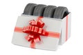 Gift Box with Car Tyres, 3D rendering