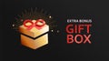 Gift box card.Extra bonus in magic giftbox. Royalty Free Stock Photo